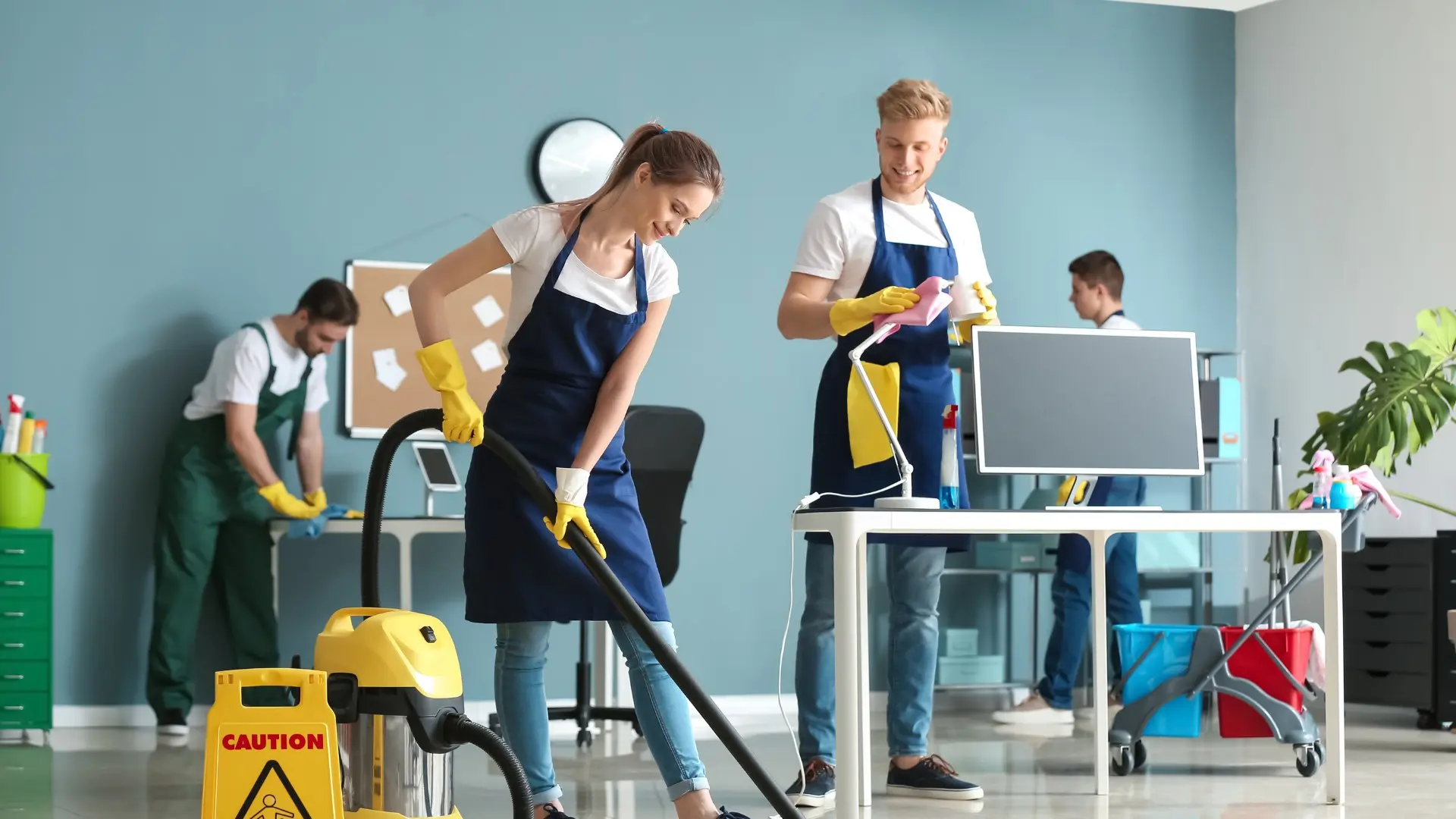 Commercial janitorial team cleaning an office in San Jose